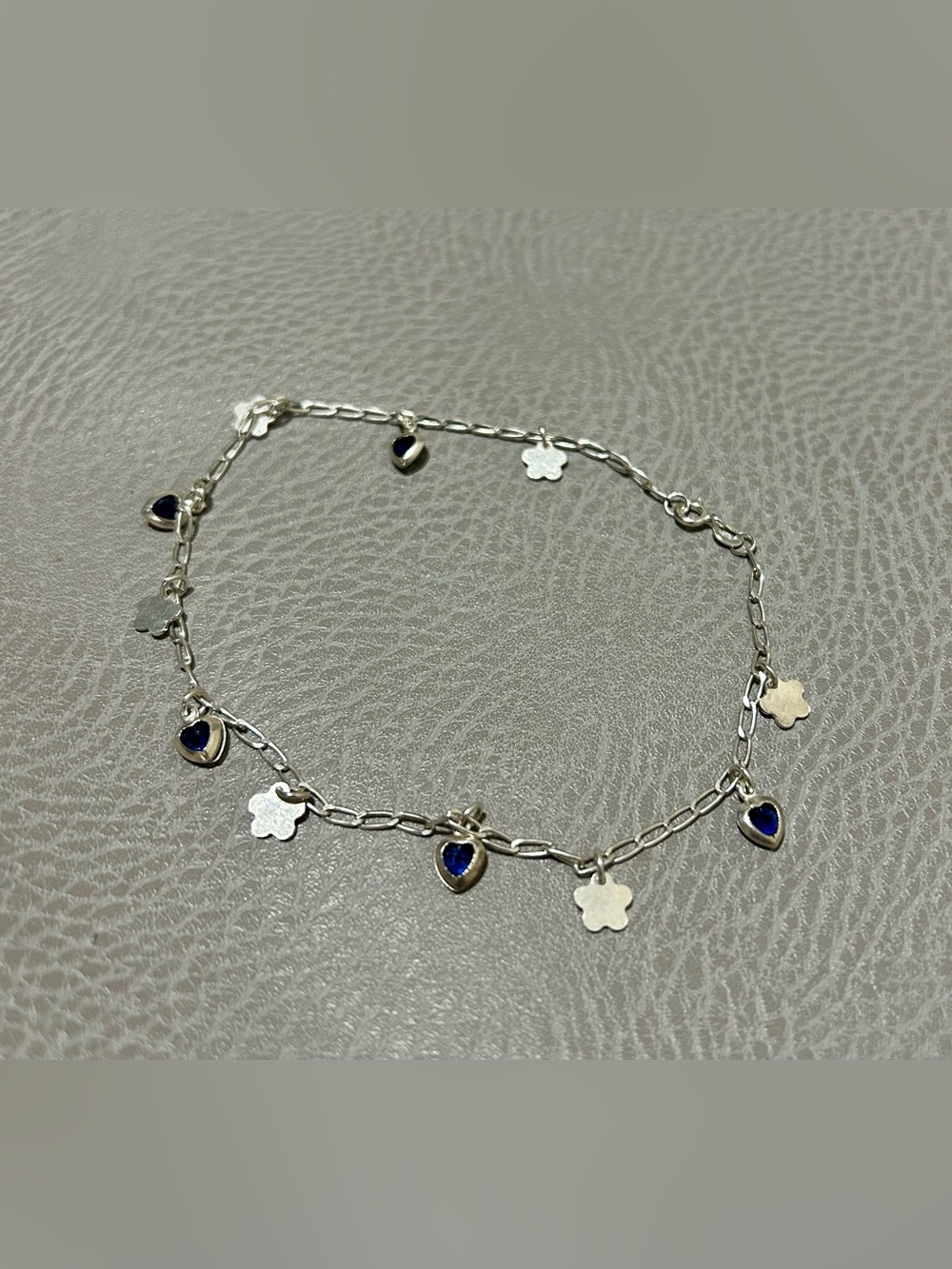 925 Sterling Silver Silver Chain Bracelet with Blue Heart and Clover Charms